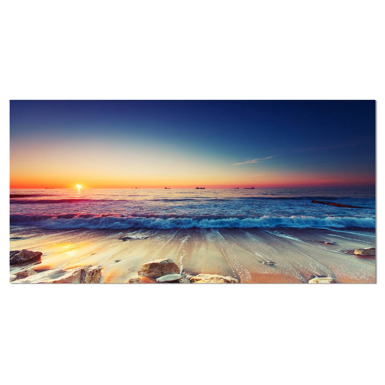 Designart - Beautiful Sunrise over Blue Sea - Seashore Canvas Art Print